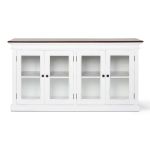 HALIFAX ACCENT COASTAL WHITE & BROWN DISPLAY BUFFET WITH 4 GLASS DOORS