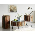  Coastal Reclaimed Wood Drum Coffee Table