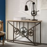 Evoke Iron and Wooden Industrial Console Table with Wheels