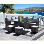 Artisan Garden Corner Sofa Set With 3 Stools+ Glass top Table