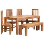 Toko Light Mango Large Dining Table with 4 Slatted Back Chairs and Bench