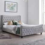 Oxford Grey Velvet Chesterfield Sleigh Bed