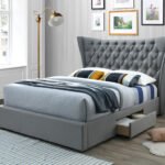 Artisan Fabric Large Headboard Storage Bed Light Grey