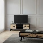 Boho Solid Wood Tv Cabinet With Wooden Legs - Image 9