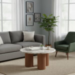 Ashford Round Marble Top with Wood Pedestal Coffee Table