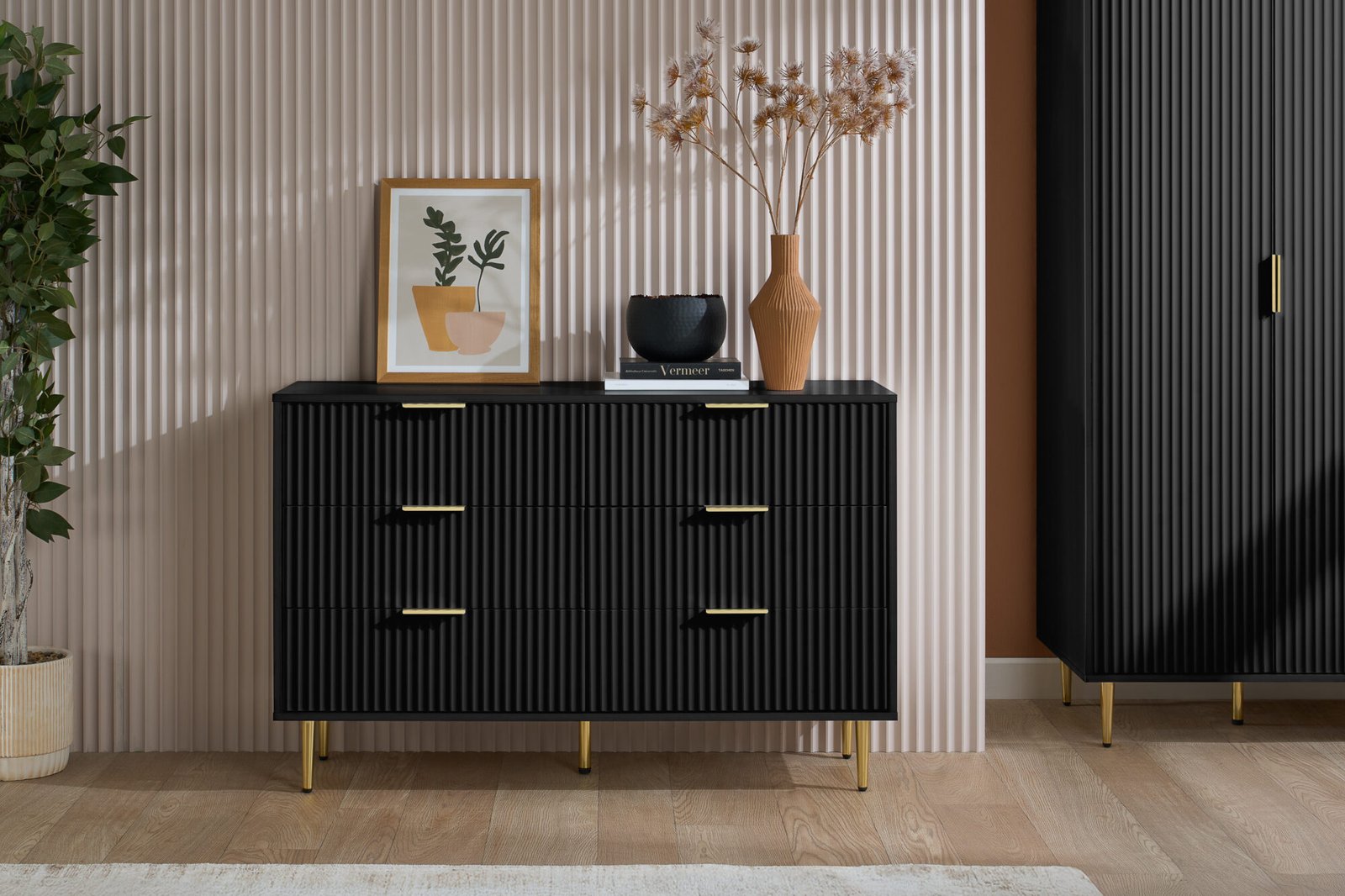 ZARCH6BLK_Zara20620Drawer20Chest20Black_RS.jpg Zara 6 Drawer Fluted Chest - Image 1