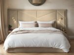 Alice Hotel Ottoman Bed with USB Gold Lights Beige Velvet - Image 3