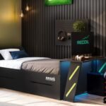 Alister Gaming Single Bed with Desk Charcoal & Green