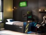 Alister Gaming Single Bed with Desk Charcoal & Green - Image 2