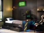 Alister Gaming Single Bed with Desk Charcoal & Green - Image 3
