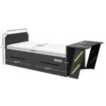 Alister Gaming Single Bed with Desk Charcoal & Green - Image 7