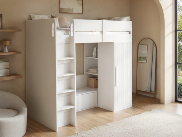 Aspen Ribbed High Sleeper with Storage & Wardrobe