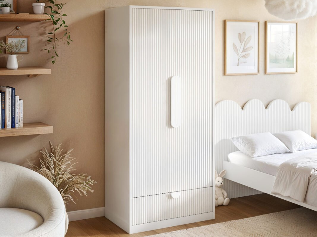 Calista Ribbed Wardrobe 2 Doors with Drawer