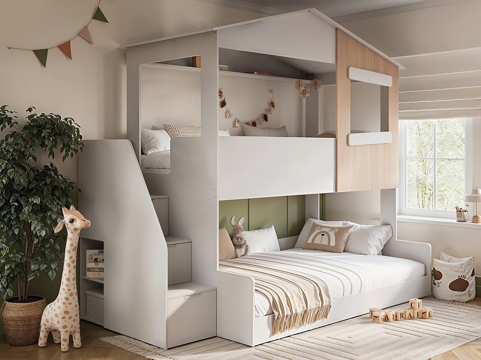 dreamland-triple-full-1 Dreamland House Triple Bunk Bed with Staircase
