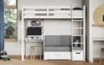 Eino High Sleeper with Futon & Desk White - Black - Image 3