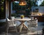 Florence Round Garden Stone Dining Table with 4 Louisa Chairs Beige - Image 3