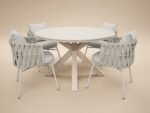 Florence Round Garden Stone Dining Table with 4 Louisa Chairs Beige - Image 4