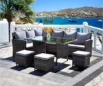 Artisan Garden Corner Sofa Set With 3 Stools+ Glass top Table