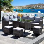 Artisan Garden Corner Sofa Set With 3 Stools+ Glass top Table