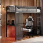 Glitch Metal Gaming High Sleeper with Desk Black
