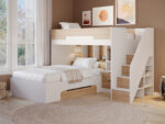 Greyson Staircase Triple Bunk Bed with Storage White & Oak