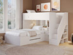 Greyson Staircase Triple Bunk Bed with Storage White & Oak - Image 3