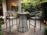 Hana Round Bar Table & Lita Chairs Garden Set Dark Brown
