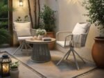 Hana Table White & Juno Swivel Chairs Beige Rattan