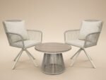 Hana Table White & Juno Swivel Chairs Beige Rattan - Image 4