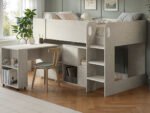 Leo Mid Sleeper Bed with Desk & Storage Scandi Light Oak - Image 2