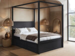 Maddy 4 Poster Canopy Double Bed with Trundle and Storage Black
