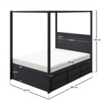 Maddy 4 Poster Canopy Double Bed with Trundle and Storage Black - Image 2