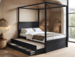 Maddy 4 Poster Canopy Double Bed with Trundle and Storage Black - Image 3