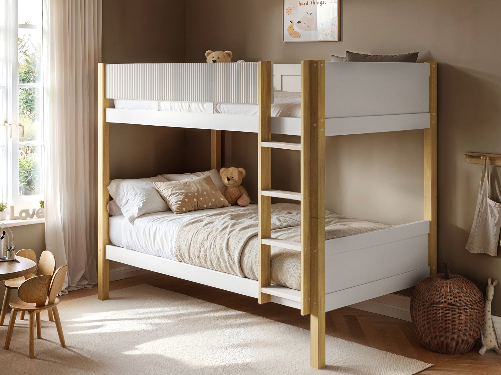 mateo-bunk-oak-1 Mateo Detachable Ribbed Bunk Bed White & Oak - Image 1