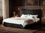 Miller Curved Headboard Bed Black Chenille