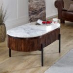 Opal Mango Wood Rectangular Fluted Coffee Table With Marble Top & Metal Legs - Image 3