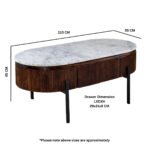 Opal Mango Wood Rectangular Fluted Coffee Table With Marble Top & Metal Legs - Image 7