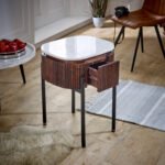 Opal Mango Wood Bedside Table With Marble Top & Metal Legs - Image 3