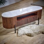 Opal Mango Wood Tv Cabinet With Marble Top & Metal Legs - Image 3