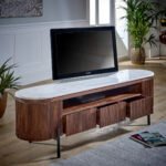 Opal Mango Wood Large Tv Stand With Marble Top & Metal Legs - Image 4