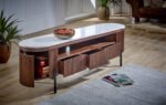 Opal Mango Wood Large Tv Stand With Marble Top & Metal Legs - Image 5