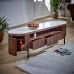 Opal Mango Wood Large Tv Stand With Marble Top & Metal Legs - Image 6