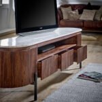Opal Mango Wood Large Tv Stand With Marble Top & Metal Legs - Image 7