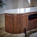 Opal Mango Wood Large Tv Stand With Marble Top & Metal Legs - Image 8