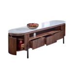 Opal Mango Wood Large Tv Stand With Marble Top & Metal Legs - Image 3