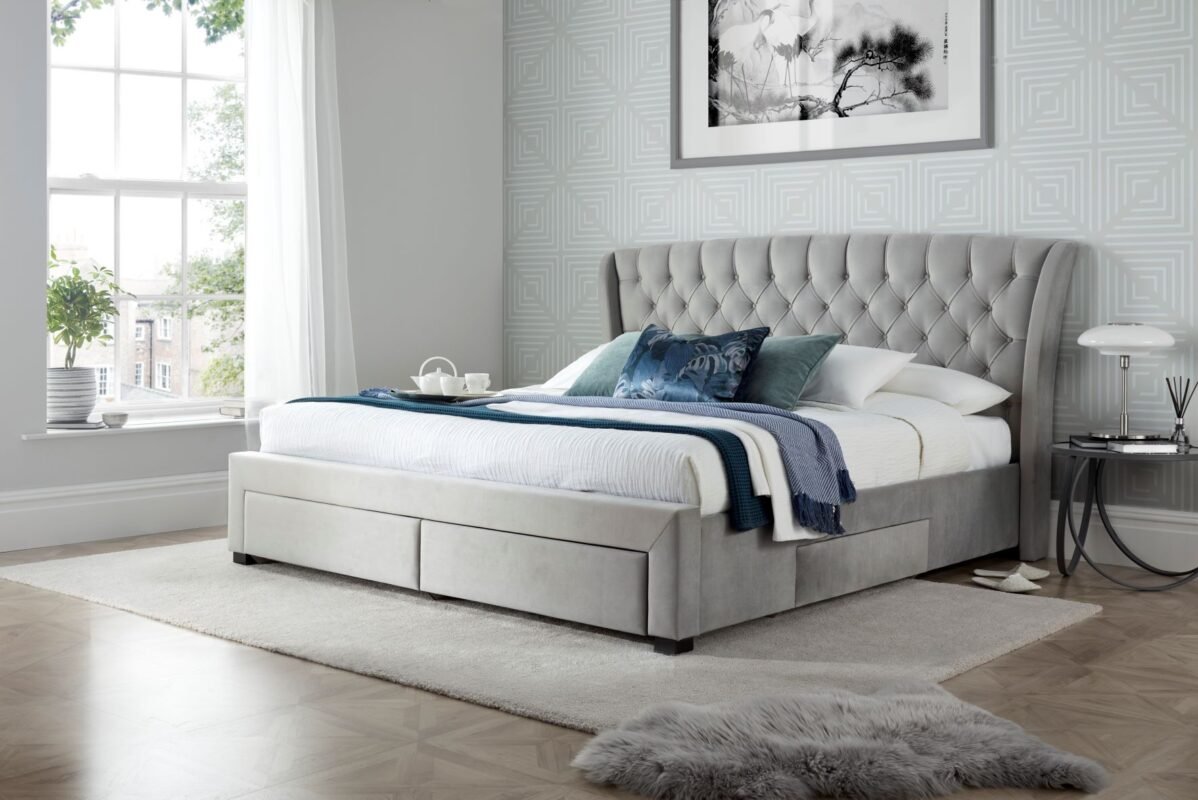 Newton Grey Velvet 4 Drawer Storage Bed