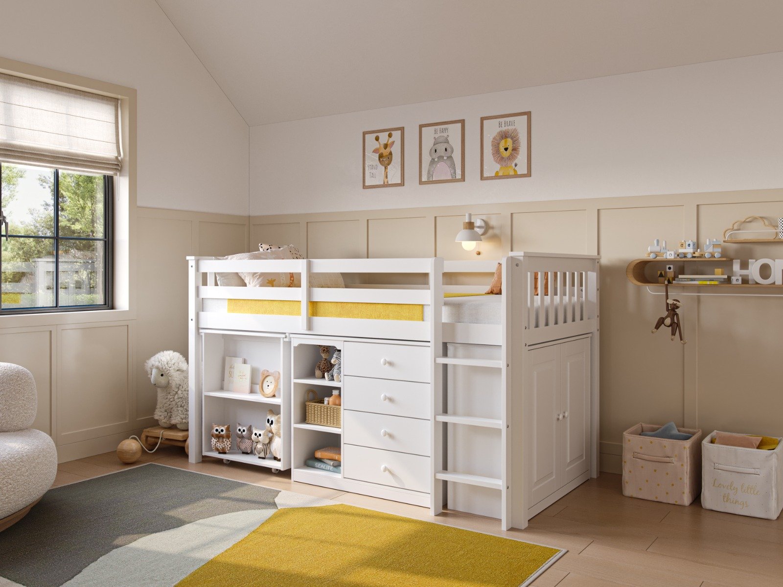 oban-midsleeper-full-1 Oban Single Midsleeper Cabin Bed with Desk White