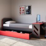 Portal Gaming Single Bed with Drawer Black & Red