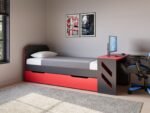Portal Gaming Single Bed with Drawer Black & Red - Image 3