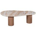 Ashford Natural Marble & Wood Pedestal Coffee Table - Image 2